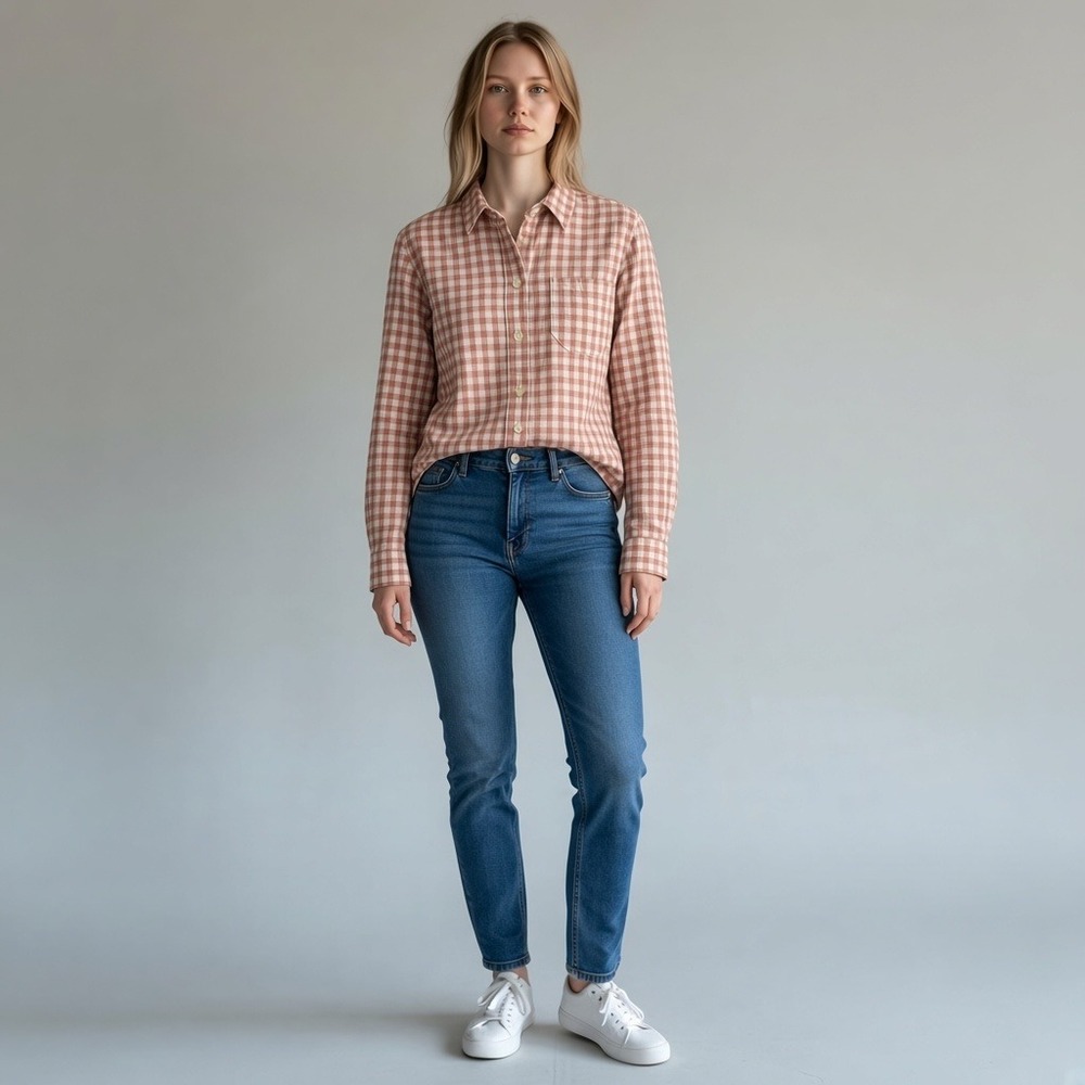 Lauren Jeans Co Button Down Shirt L Pink Gingham Y2K Cotton Americana Western